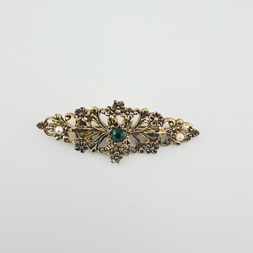 Gerry Weber Victorian Flower Bar Brooch Pin Goldtone